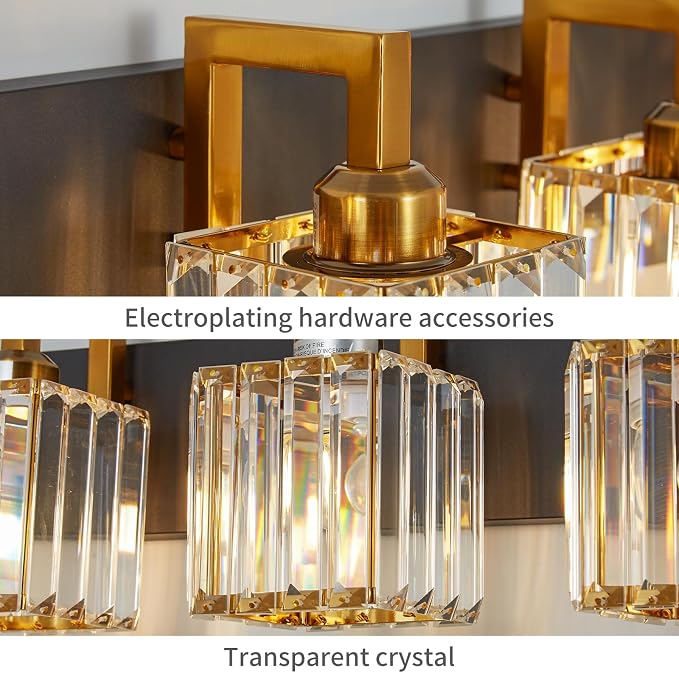 Modern Bathroom Vanity Light 4-Lights Black Gold Crystal Wall Lamp Bathroom Modern Crystal Vanity Lighting
