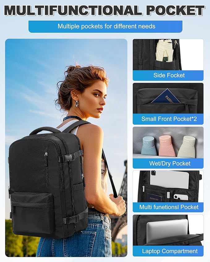 VGCUB Vacuum Backpack Travel with Electric Pump Vacpack System Storage Carry on Work Laptop Business Waterproof College Compression Personal Item Daypack Backpacks for Women Men Black