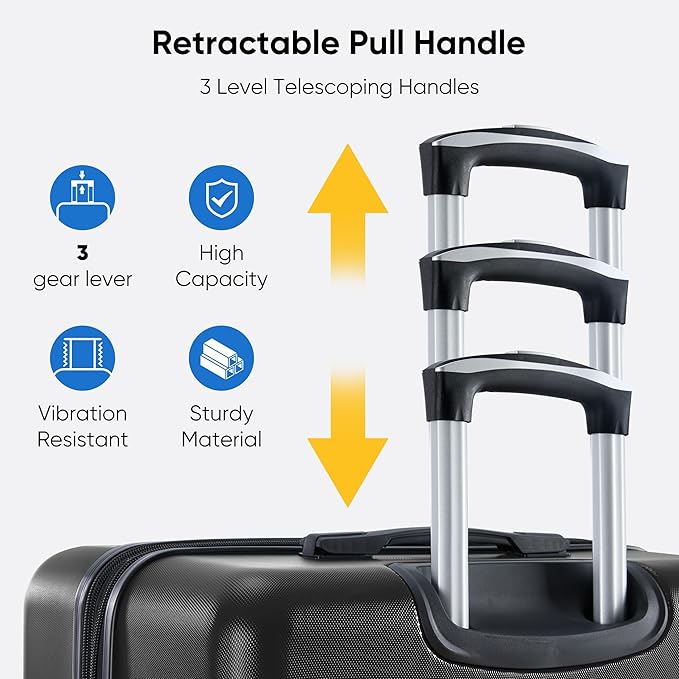 OLIXIS 20 Inch Carry-On Luggage, Hardside Suitcase with Spinner Wheels, Lightweight ABS Hard Shell Travel Luggage, TSA Approved Lock, Expandable Small Suitcase for Business & Travel–Black