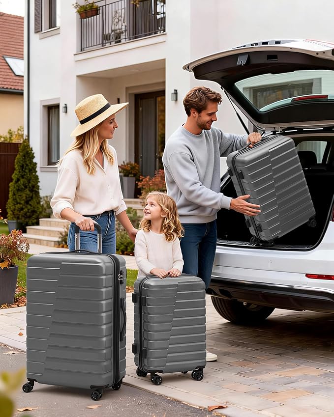 Coolife Luggage Sets, 3 Piece Hard Shell Suitcase Set with Spinner Wheels, Expandable Large Checked Luggage, Lightweight Rolling Carry On with TSA Lock Gray