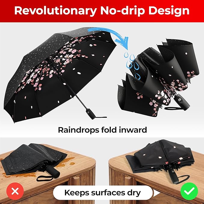 TUMELLA Inverted Windproof Umbrella, Large, Strong, Light, Portable, Automatic Reverse Folding Rain Umbrella, Durable Premium Grip, Fits Car & Backpack