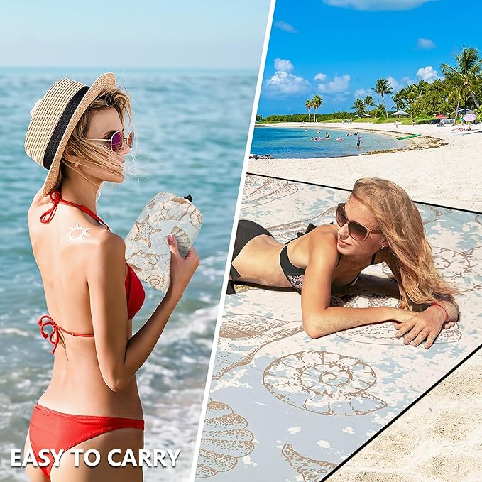 Beach Blanket Waterproof Sandproof Extra Large Beach Mat 79" X 83"/120"x108"for 1-8 Adults Quick Drying Durable Outdoor Picnic Mat for Beach Travel Camping Hiking