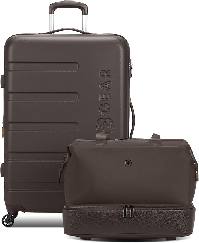 SwissGear 7366 Signature Hardside Expandable Luggage with Spinner Wheels and TSA Lock, Weekender Tote, Chocolate, 2-Piece Set (Weekender/27)