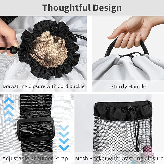 150L Laundry Bag Backpack with 3 Sizes Mesh Wash Bags and Shoulder Straps Foldable Clothes Hamper Bag with Drawstring Closure for College, Apartment, Laundromat (White)