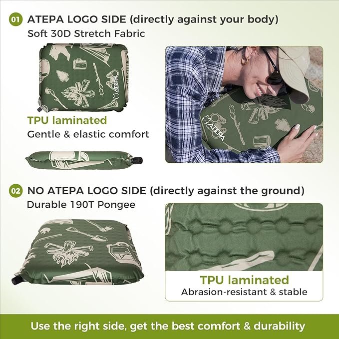 ATEPA Inflatable Seat Cushion, Self-Inflating Portable Stadium Airplane Travel Foam Cushion Pad for Camping, Sports Events, Outdoor