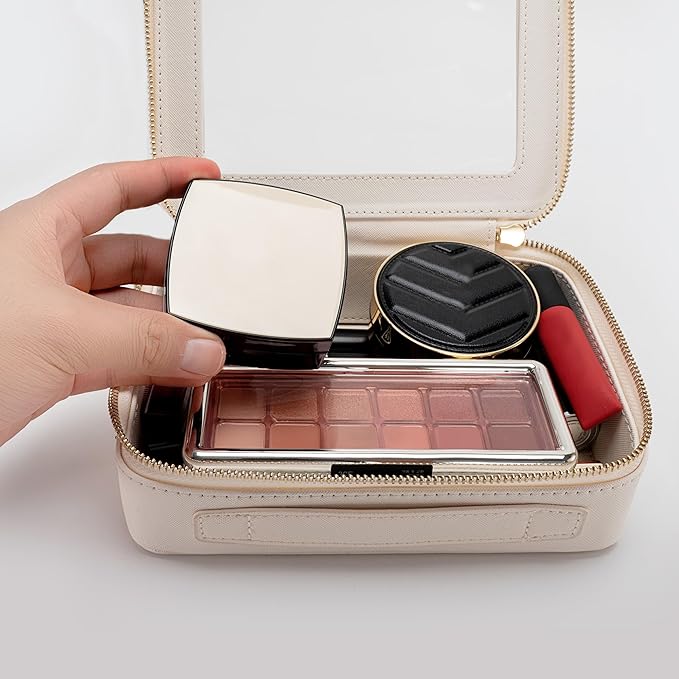 Aveniee Clear Makeup Bag Organizer, Travel Toiletry Bag Cosmetic Case for Women, Make Up Skincare Pouch Car Organizer Bag with Zippers for Essentials,White,Medium Classic