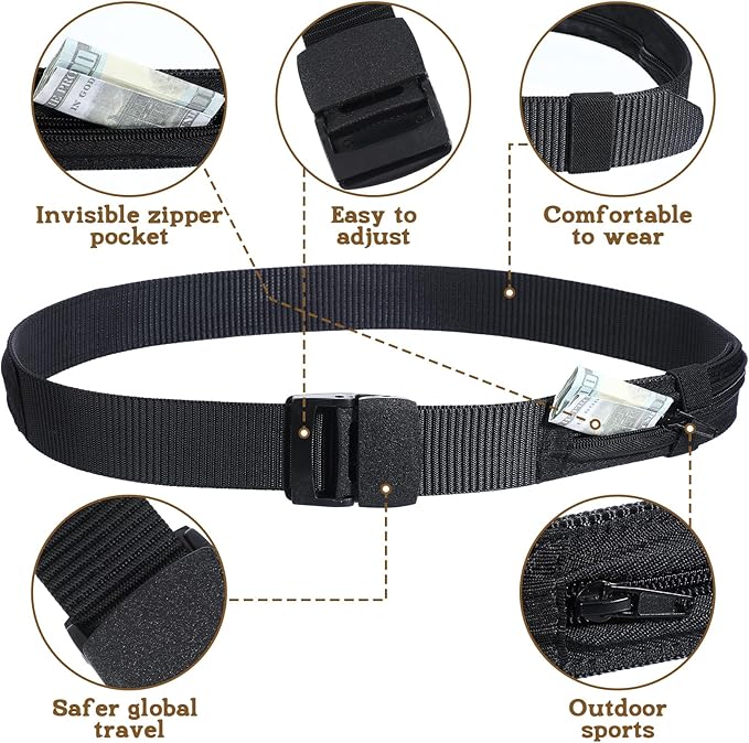 ElevateTech Travel Money Belt, Hidden Money Pouch with Secret Compartment Anti-Theft Nylon Security Waist Wallet with Zinc Alloy Buckle for Business Travel Daily Working, Gift for Dad Boyfriend Men