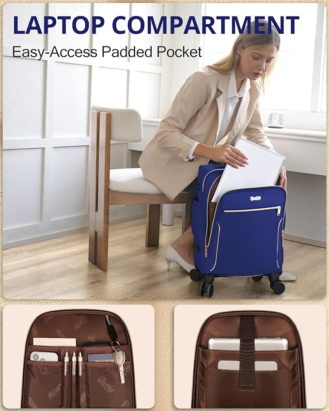 Carry On Luggage 22x14x9 Airline Approved, 20 Inch Softside Suitcase with 4 Pcs, Lightweight Luggage for Women with TSA Lock and 4 Spinner Wheels, Soft Side Carry-on Suitcases for Travel, Blue