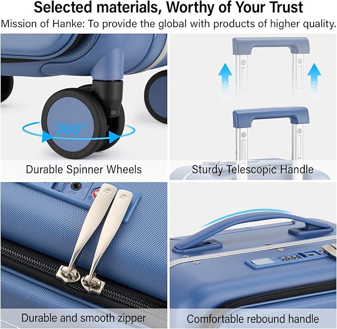 Hanke 24 Inch Luggage with Cup Holder and Charge,Top Opening Hard Shell Suitcases with Wheels and Dividers,Aluminum Frame Trunk Luggage Medium Checked Suitcase with Lock for Travel,Interstellar Blue
