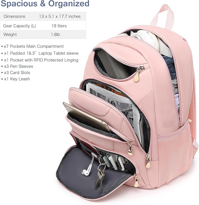 Boavan Laptop Backpack for women, 15.6 inch Laptop Bag with USB Port, Waterproof Travel Work Backpack Purse, Anti-Theft Teacher Nurse Doctor Casual Bookbags Office Business backpack，Pink