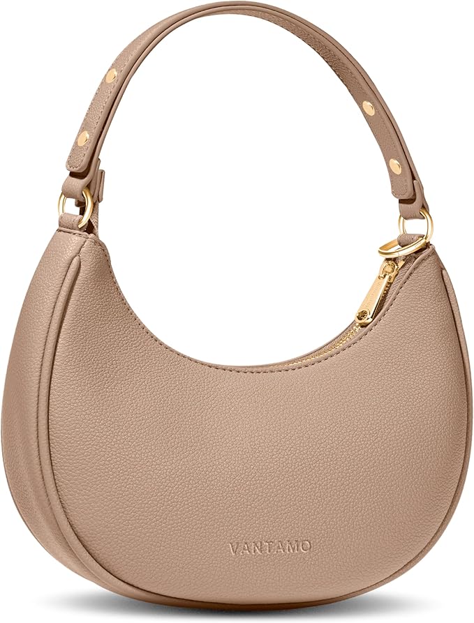 Vantamo Crescent Bags For Women with RFID Protection, Half Moon Clutch Purses for Women with Anti-Theft Clip for Extra Safety