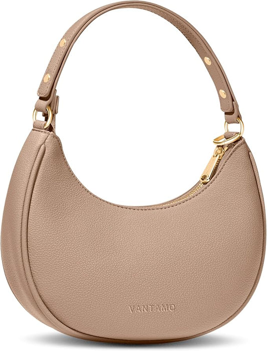 Vantamo Crescent Bags For Women with RFID Protection, Half Moon Clutch Purses for Women with Anti-Theft Clip for Extra Safety
