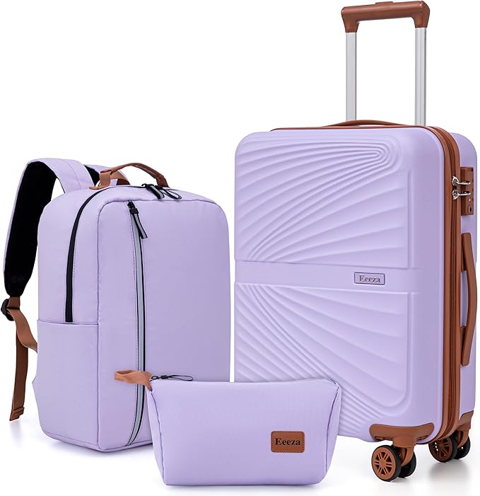 Carry On Luggage Set 22x14x9 Airline Approved Luggage Sets 3 Piece,Suitcases with Wheels,ABS Hard Case Luggage with TSA Lock Spinner Wheels(20 Inch,BP/TB)