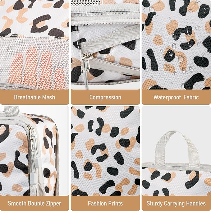 5 Set Packing Cubes For Travel Essentials, Luggage Packing Organization Cubes Suitcase Organizer Bags Set (Leopard)
