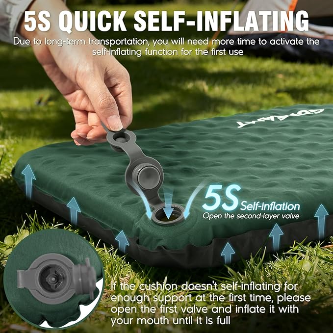 Inflatable Seat Cushion, Self-Inflating Memory Foam Stadium Seats Cushion Lightweight & Compact Chair Sitting Pad Airplane Cushion for Long Flight Travel Outdoor Camping Car Bleachers Office