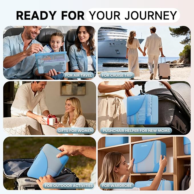 11 Set Packing Cubes for Travel, Gifts for Women Mom Kids, TSA Approved Bags for Makeup, Cosmetic,Toiletry, Suitcase Organizers for Checked Luggage, Cruise Essentials, Airplane Accessories, Azure Blue