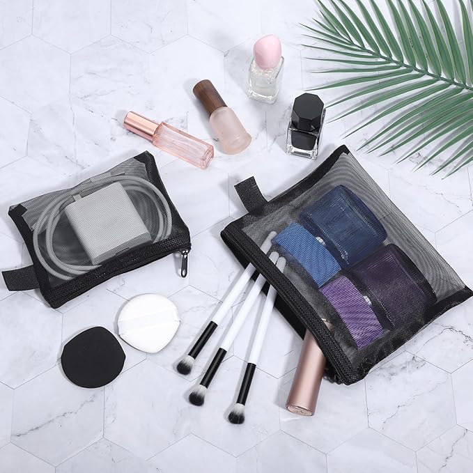 4 Pcs Small Mesh Makeup Bag with Zipper Mini Cosmetic Bags for Lipsticks Purse Organizer Pouches Small Travel Kit Storage Pouch Multipurpose Nylon Bag Beauty Makeup Cosmetic Accessories Organizer