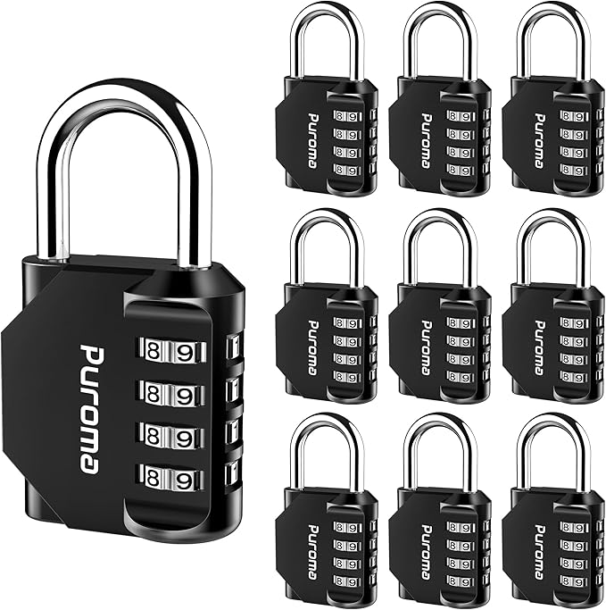 Puroma 10 Pack Combination Lock for Locker 4 Digit Outdoor Waterproof Padlock for School, Gym, Sports, Fence, Toolbox, Gate, Case, Outdoor, Hasp Storage, Cabinets (Black)