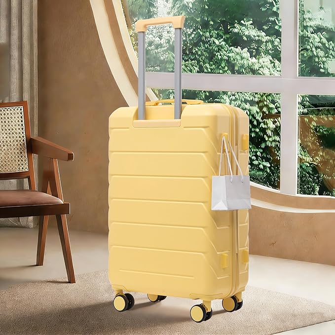 28 Inch Checked-Large Luggage, Lightweight ABS Hard Shell Suitcase with Spinner Wheels, Expandable Travel Luggage with Combination Lock & Side Hooks for Men Women (Yellow, 28)