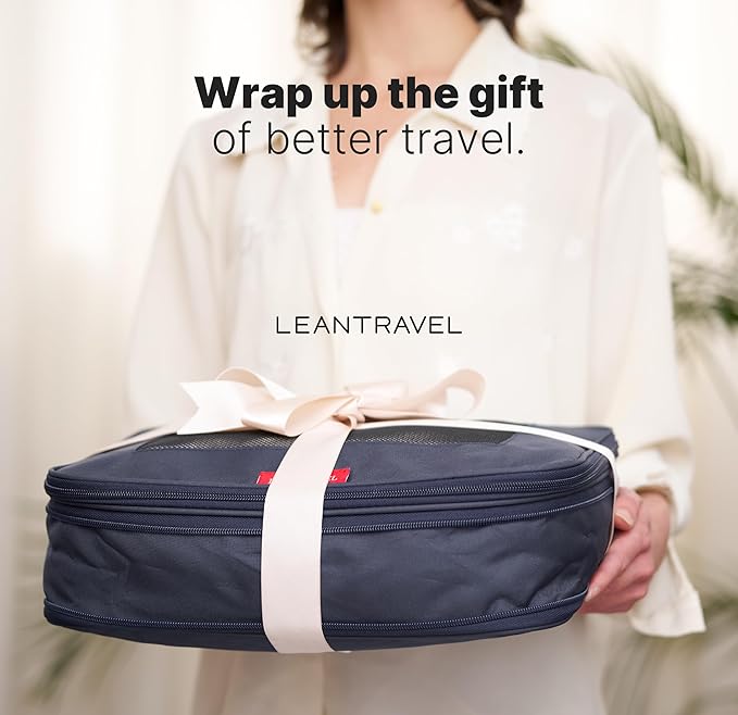 LeanTravel Premium Compression Packing Cubes for Travel - Suitcase Organizer Bags with Double Zipper & Breathable Mesh Panel - Space Saving Carry On Luggage Essentials (3-Pack, Navy Blue)
