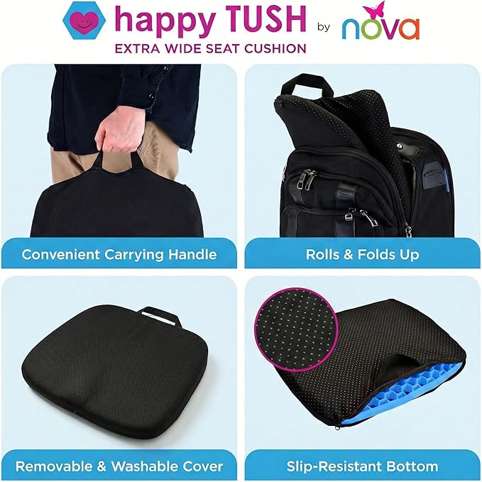 NOVA Extra Wide Cooling Gel Seat Cushion 17” x 18” – Breathable Honeycomb Design for Pressure Relief, Non-Slip Chair Pad with Handle for Office Chair, Car & Wheelchair