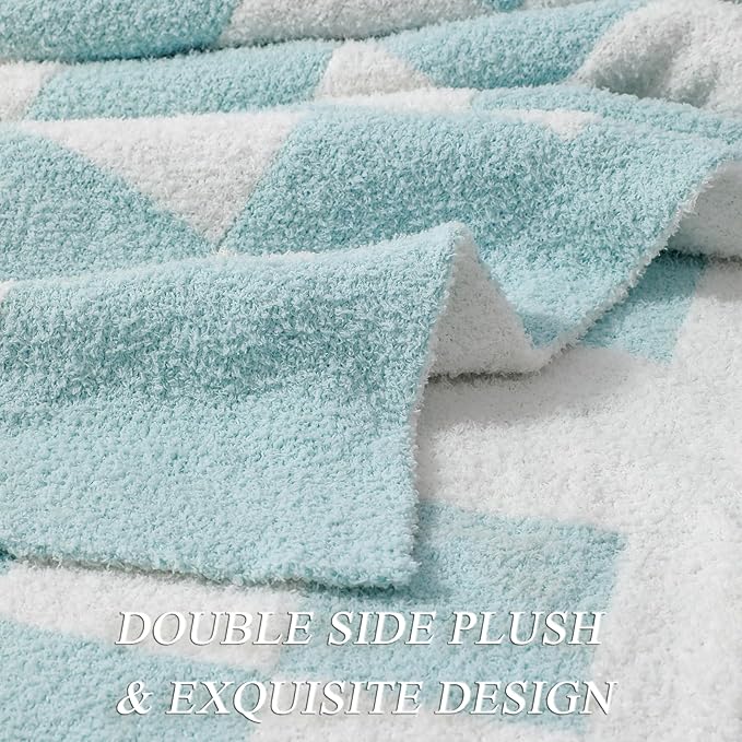 bearberry Fuzzy Checkerboard Grid Throw Blanket Soft Cozy Warm Microfiber Bed Blanket Decor for Couch Sofa Bed Travel Home (Baby Blue, 60''x80'')