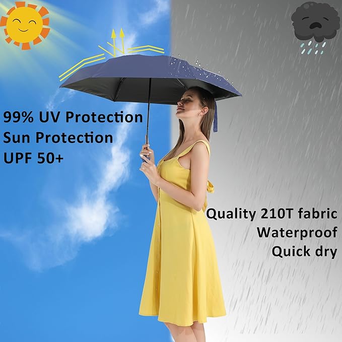 BAODINI Travel Essentials Mini Umbrella for Purse With Case Small Compact UV Sun Protection Lightweight Tiny Pocket Manual Open Close Umbrella for Women Kids and Men Fits Purse Backpack