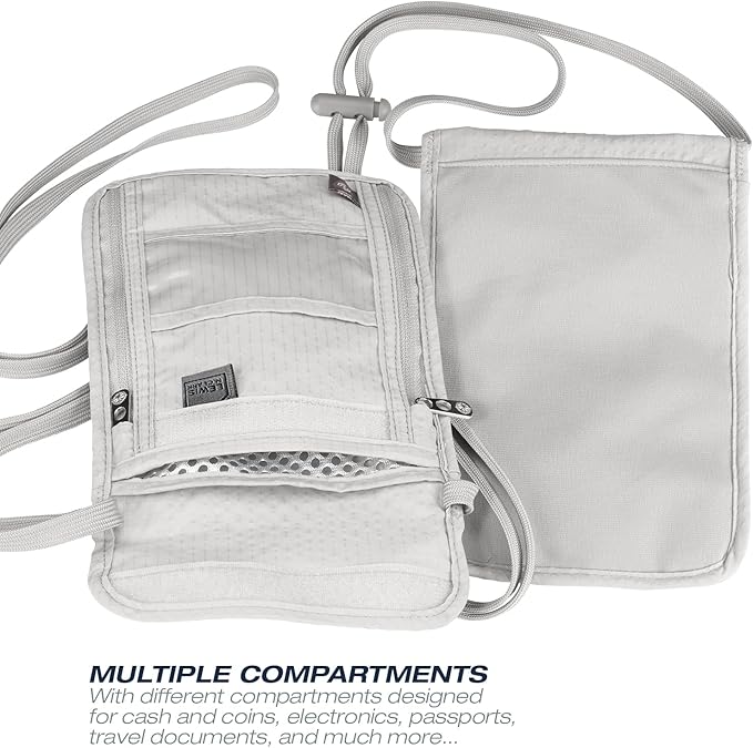 Lewis N. Clark RFID Blocking Stash Neck Wallet, Travel Pouch + Passport Holder for Women & Men, Gray
