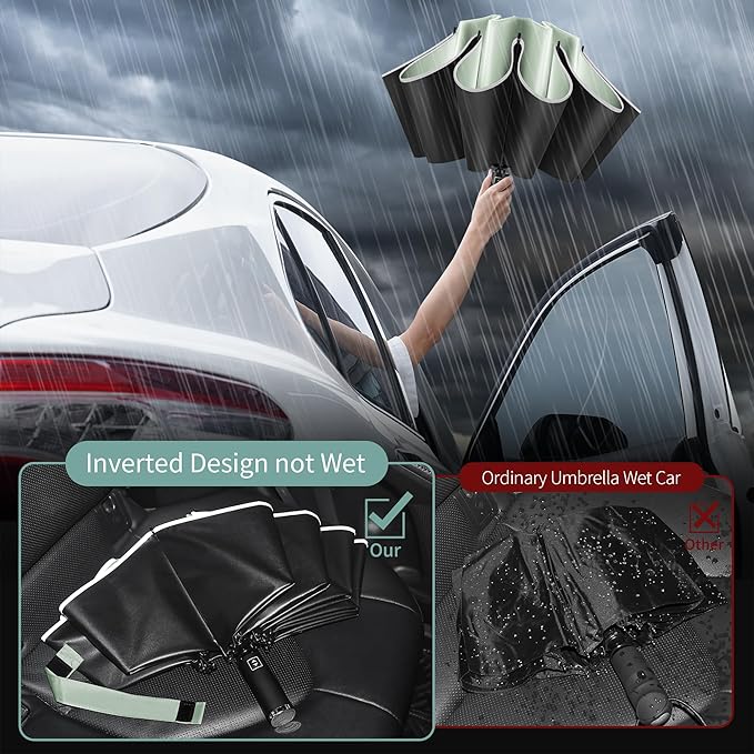 Seniny Inverted Travel Umbrella, Automatic Umbrellas for Rain, Windproof Compact Umbrella with Reflective Stripe, Folding UV Umbrella Sun Umbrella, Portable Large Umbrella for Backpack, Lightweight