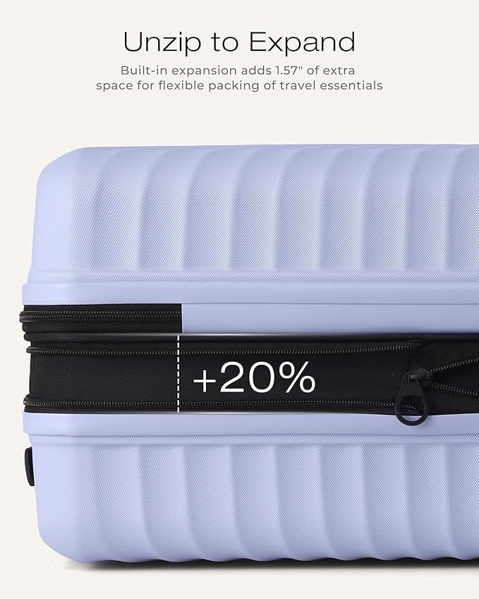 Coolife Luggage Suitcases Hardside Lightweight: Durable PC Expandable Travel 3 Piece Set with Dual Spinner Wheels & TSA Lock, 20/24/28 (20" Expandable) (Light Purple, 3-Piece Set (20/24/28))