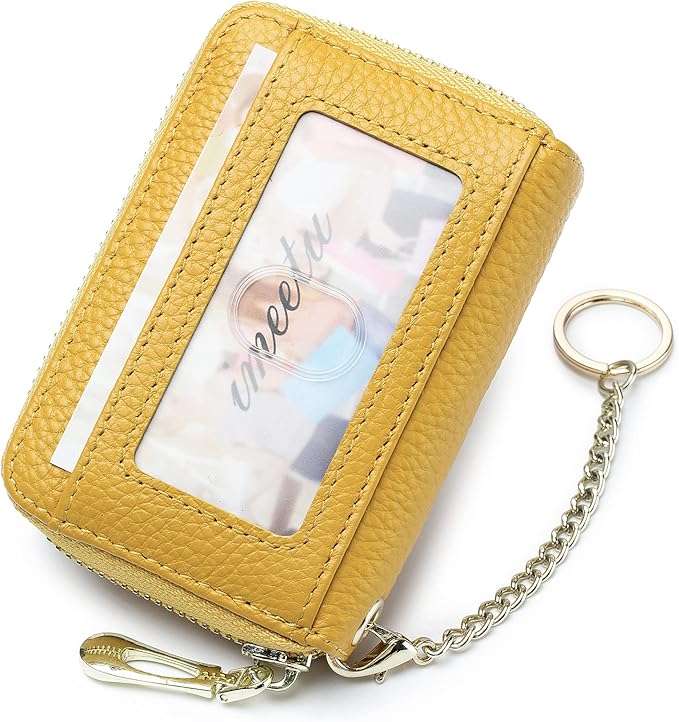 imeetu RFID Credit Card Holder, Small Leather Zipper Card Case Wallet for Women