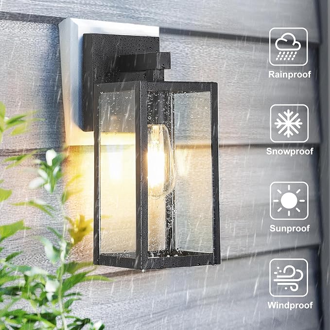 MAXvolador Outdoor Wall Light Fixture, Exterior Waterproof Wall Lantern | Porch Wall Sconce Black, Anti-Rust, E26 Socket, Clear Glass, Outside Wall Mount Light, Front Door Lighting for Patio Garage