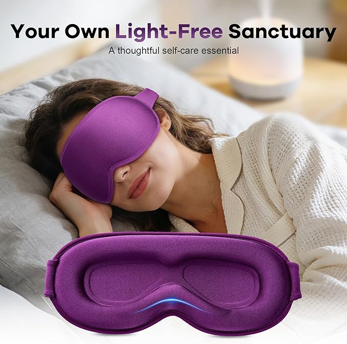 Blackout Eye Mask for Deep Sleep, 3D Weighted Sleep Mask for Women, Zero Pressure, Lash-Friendly, Perfect for Airplane Travel, Meditation, Yoga, Relaxation & Gifting, Purple