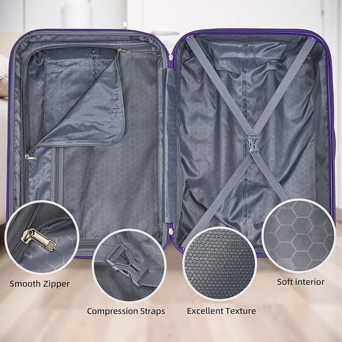 LARVENDER 28 Inch Checked Luggage with Spinner Wheels, PC+ABS Expandable Large Suitcases with Wheels, Travel Luggage sets for Women and Men, Midnight Berry