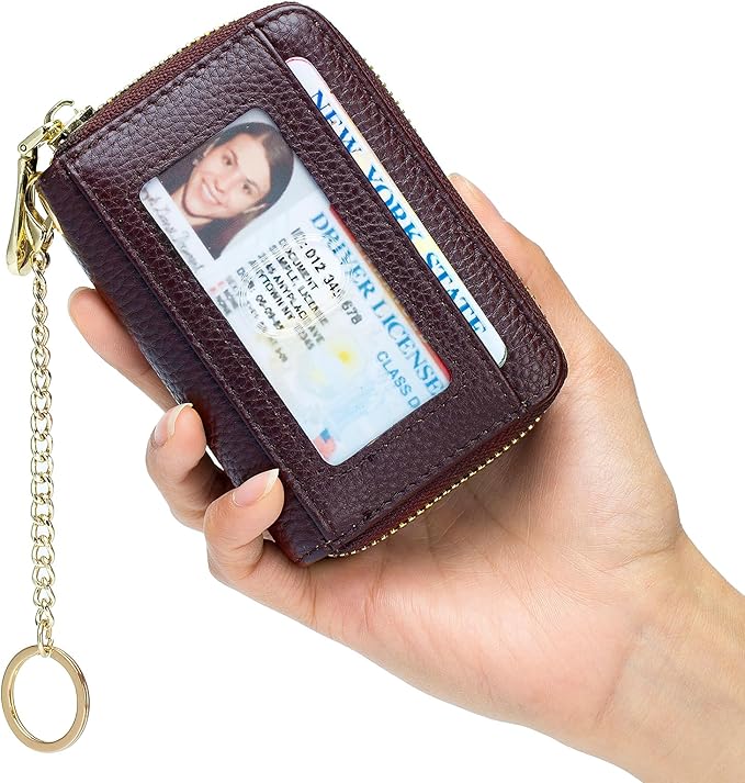 imeetu RFID Credit Card Holder, Small Leather Zipper Card Case Wallet for Women