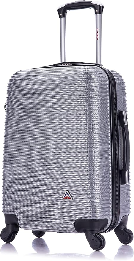 InUSA ROYAL Hardside Luggage with Ergonomic Handles | Spacious Travel Suitcase with Four Spinner Wheels and Studs | 20 Inch Hardside Carry-On Spinner Luggage | Silver