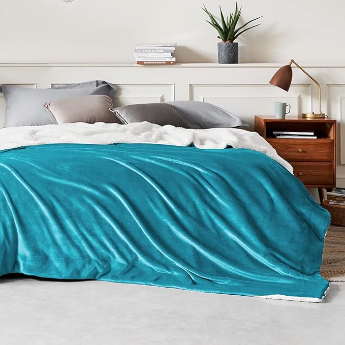 Bedsure GentleSoft Sherpa Fleece Blankets King Size for Bed, Non-Heated, Thick and Warm Throw for Women and Men, Soft Fuzzy Plush King Blanket for Winter, Teal, 108x90 Inches