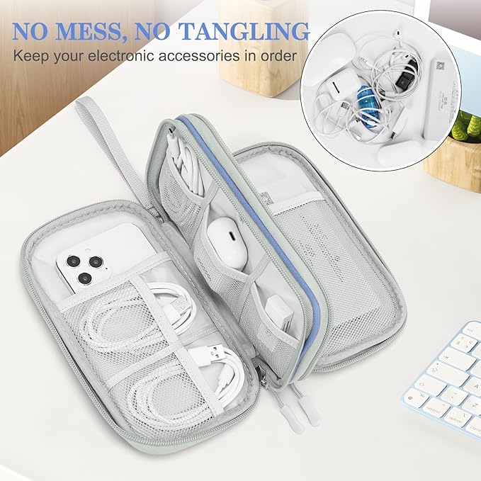 FYY Electronic Organizer, Travel Cable Organizer Bag Pouch Electronic Accessories Carry Case Portable Waterproof Double Layers All-in-One Storage Bag for Cable, Cord, Charger, Phone, Pattern Blue (M)