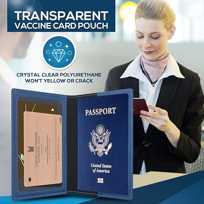 Ciana Passport Holder for Travel – PU Leather Passport Cover and Card Holder for Men & Women – Slim Passport Holder with Card Protector Slot, Travel Must Haves (Light Blue)