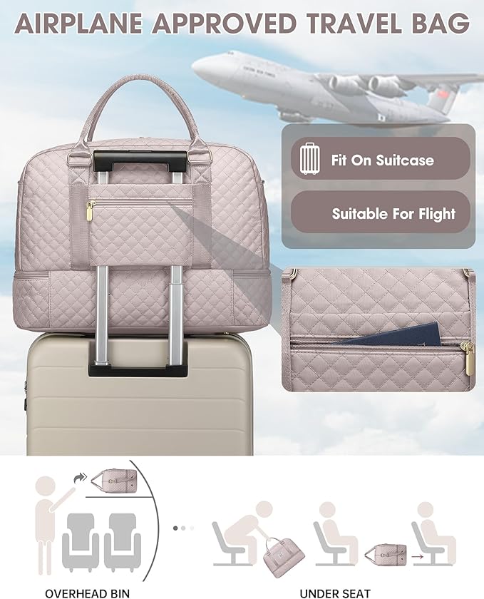 Weekender Bags for Women Travel Bag - Duffle Bag with Shoe Compartment Carry on Overnight Bag for Women Hospital Bags for Labor and Delivery 2Pcs Set Nude Pink