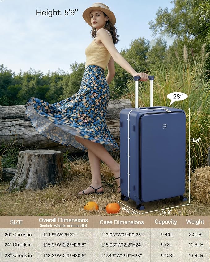 Hanke 28 Inch Top Opening Hard Shell Luggage, PC Aluminum Frame Extra Large Suitcase with Cup Holder, USB-C Charging Port, TSA Lock, 8 Silent Spinner Wheels& Removable Dividers,Interstellar Blue