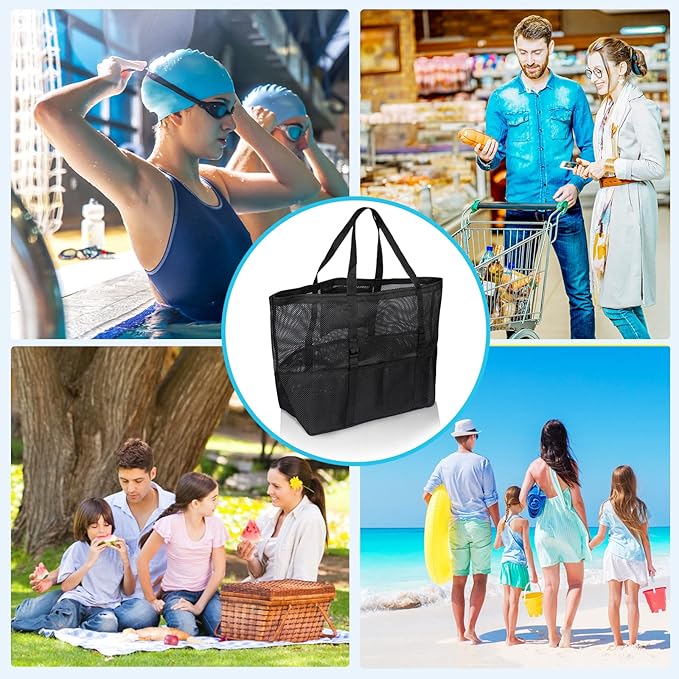 SRISE Mesh Beach Bag - Large Beach Tote Bag for Family Beach Bag for Toys & Vacation Essentials