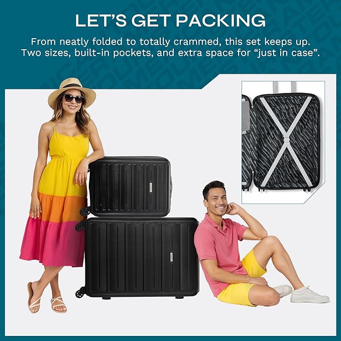 American Tourister Westridge Hardshell Luggage Set - 2 Piece Set - 20/28" Carry-On & Large Checked Luggage Set with Spinner Wheels - Expandable Hard Suitcases for Travel - Hard ABS Shell - Black
