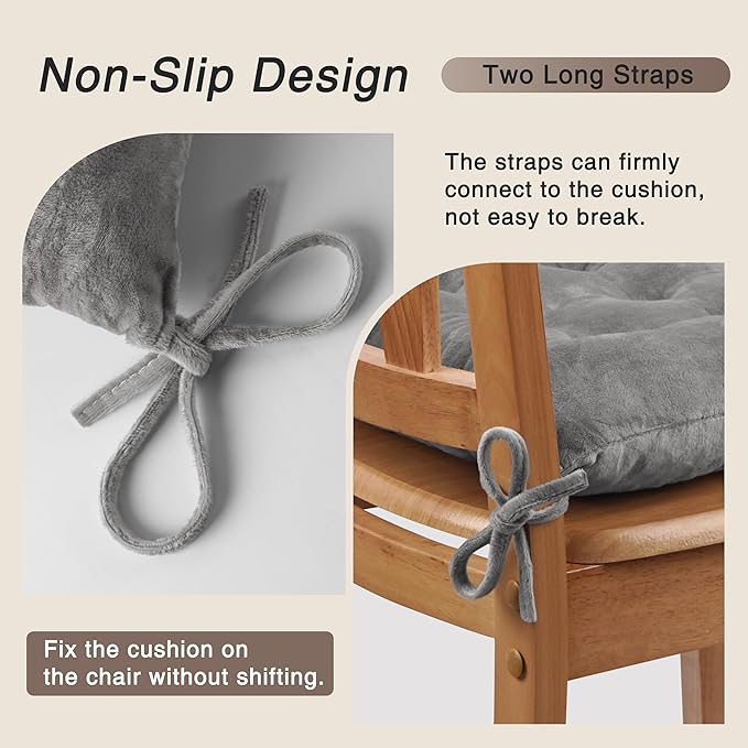 OVOV 4 Pack Chair Cushions for Dining Chairs Soft Seat Cushions for Kitchen Desk Chairs Square Chair Pads with Ties (15.5"x15.5" Light Grey)