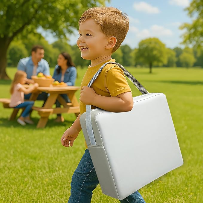 Toddler Booster Seat Dining Table Kitchen Chair, Waterproof Anti-Scratch PU Cushion, Non-Slip Bottom, Adjustable Buckle Straps, Easy Clean Portable Seat Cushion (Light Gray)