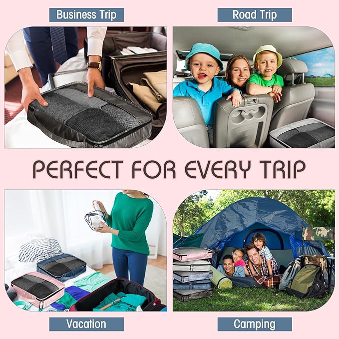 5 Pcs Packing Cubes for Suitcase Large Travel Cubes Carry on Luggage Organizer Bags for Clothes Accessories(M,Morandi)