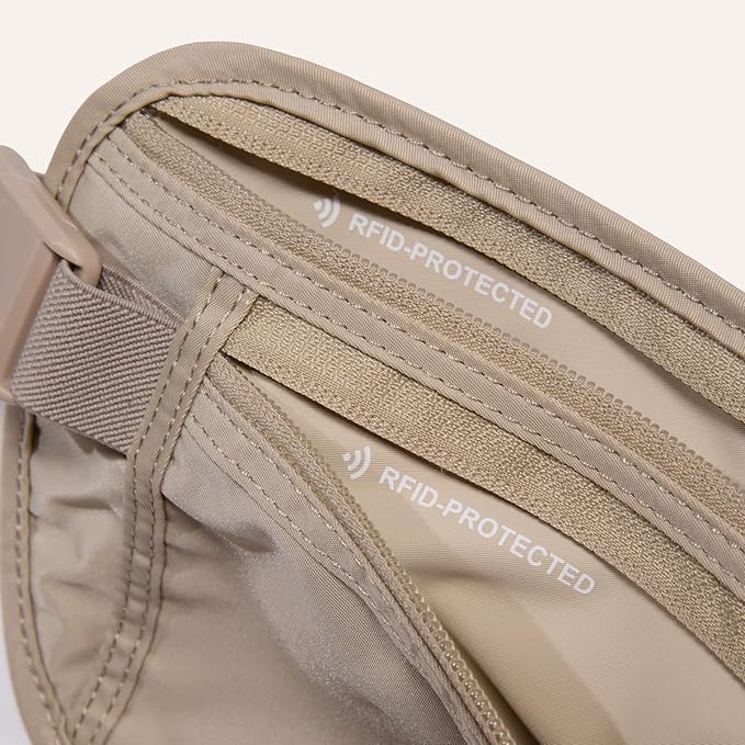 Pander RFID Blocking Travel Money Belt – Hidden Waist Pouch for Passport, Cash, Cards, Slim Belt Bag for Men and Women, Raw Line