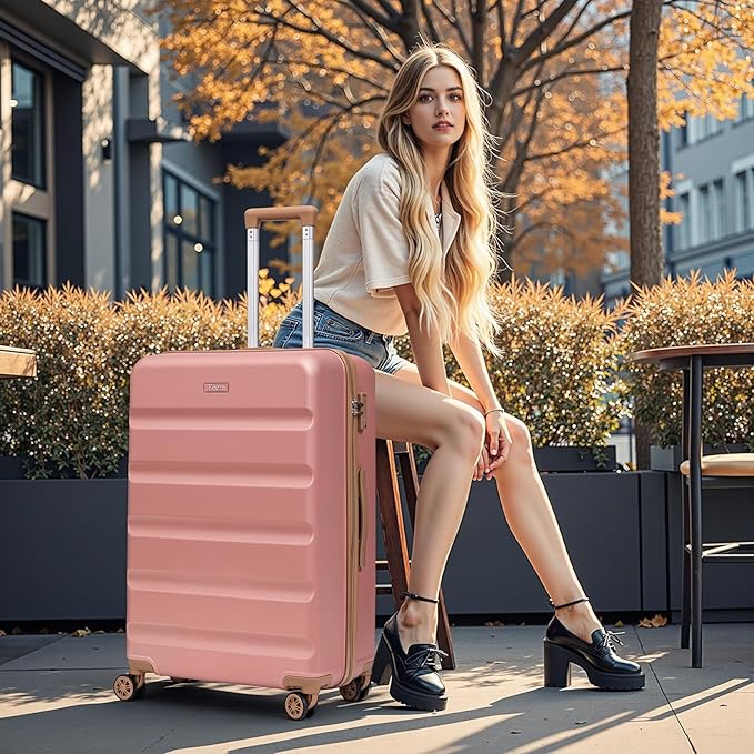 Luggage Sets 5 Piece, Suitcases with Wheels,ABS Hard Case Luggage with TSA Lock Spinner Wheels,Carry On Luggage Set (Pink,20/24/28 Inch)