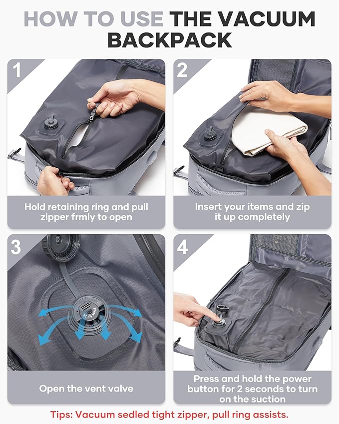 coofay Vacuum Backpack Travel with Pump Vacpack Travel Backpack with Vacuum System Mochila de Viaje Compresion al Vacio Easyvacpack Airbag Backpacks for Traveling Carry on Luggage