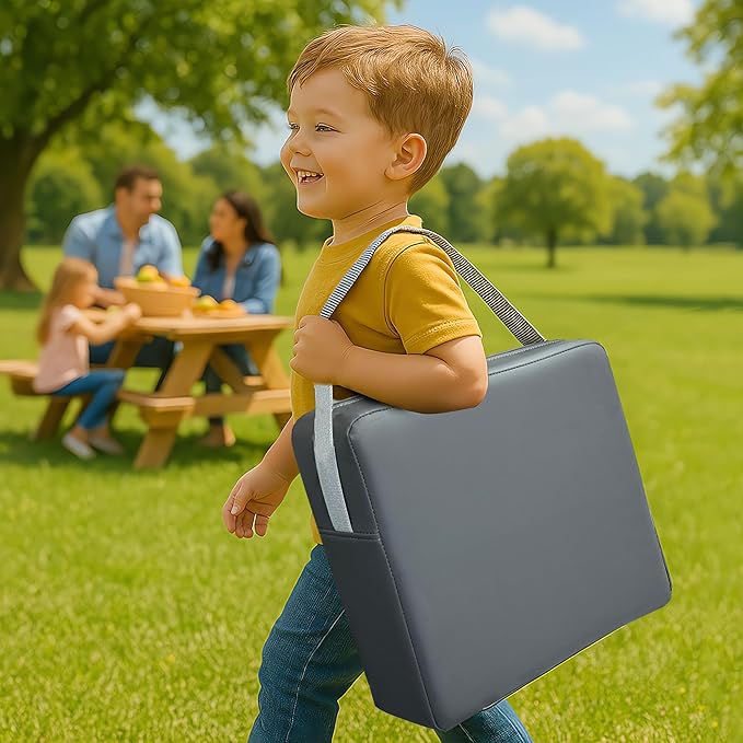 Toddler Booster Seat Dining Table Kitchen Chair, Waterproof Anti-Scratch PU Cushion, Non-Slip Bottom, Adjustable Buckle Straps, Easy Clean Portable Seat Cushion (Dark Grey)